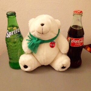 Coca Cola Classic lot, Plushie Bear, Sprite & 1996 Christmas Cola.